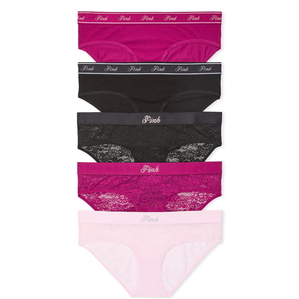 Victoria's Secret Pink And Black Lace Panty Collection